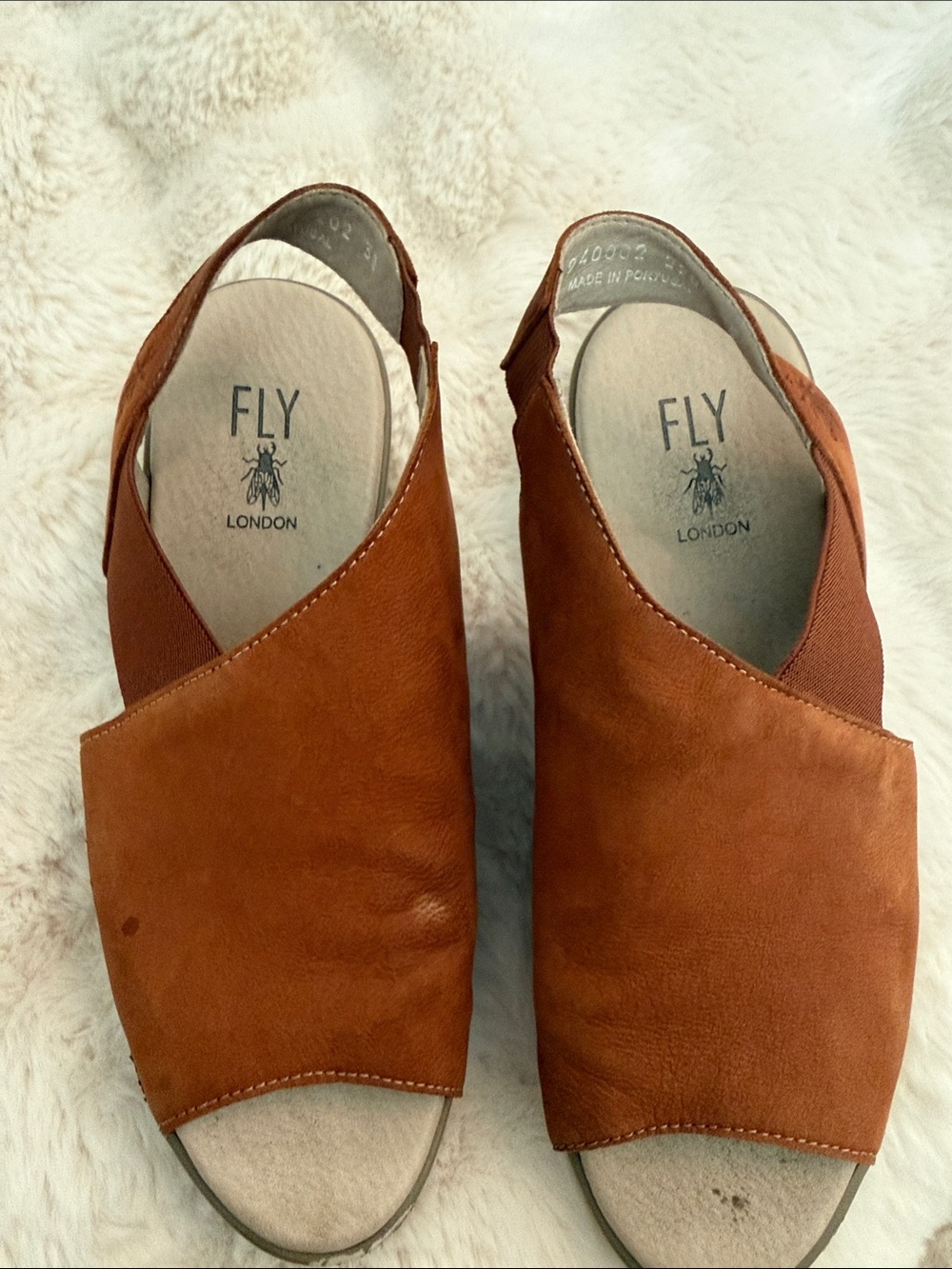 Fly London Brown/Tan Leather Crossover Slingback Sandals